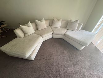 Large Cream Fabric Sectional Sofa with Chaise