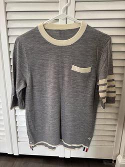 Thom Browne Women’s Pink Rib Knit Striped Sleeve Button Hem Sweater  Size 40 Worn twice only