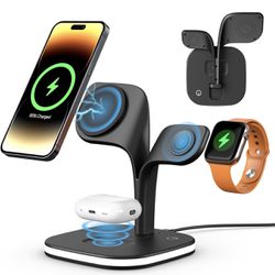 Foldable Magnetic Mag-safe Wireless Charging Station,IFNOT 5 in 1 Fast Wireless Charger Stand Compatible with iPhone 15,14,13,12 Series,iWatch Ultra 2