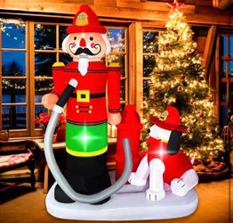 7 FT Christmas Inflatables Fire Fighter with Dog Decorations