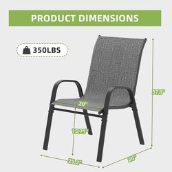 Patio Chairs Set of 4, Outdoor Stackable Dining Chairs for All Weather, Breathable Outdoor Furniture for Backyard Deck Garden Lawn, Dark Grey