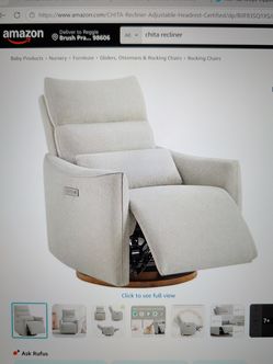 CHITA Swivel Rocker Recliner Chair, Power Nursery Glider Recliner, Nursery Rocking Chair with Adjustable Power Headrest, FSC Certified, Solid Wood Bas