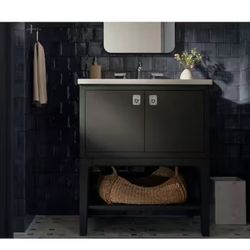 Seagrove 31in. Single Sink Freestanding Ferrous Grey Bath Vanity with White Quartz Top Assembled