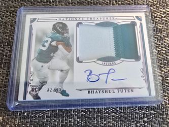 Panini 2025 Natl Treasures Bhayshul Tuten Jaguars RC Auto Patch #186 Purple /49