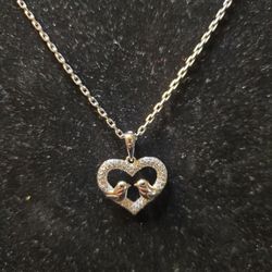925 Silver CZ Heart Pendant w/Chain 