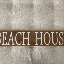Beach House Wood Sign, 36” x 7.25” - New, has two saw tooth hangers on back