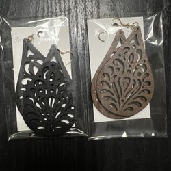 Wooden Earrings One Black Pair And One Brown Pair 