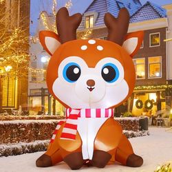 5 FT Height Christmas Inflatables Outdoor Reindeer, Yard Decoration Clearance with LED Lights Built-in for Holiday/Christmas/Party/Yard/Garden