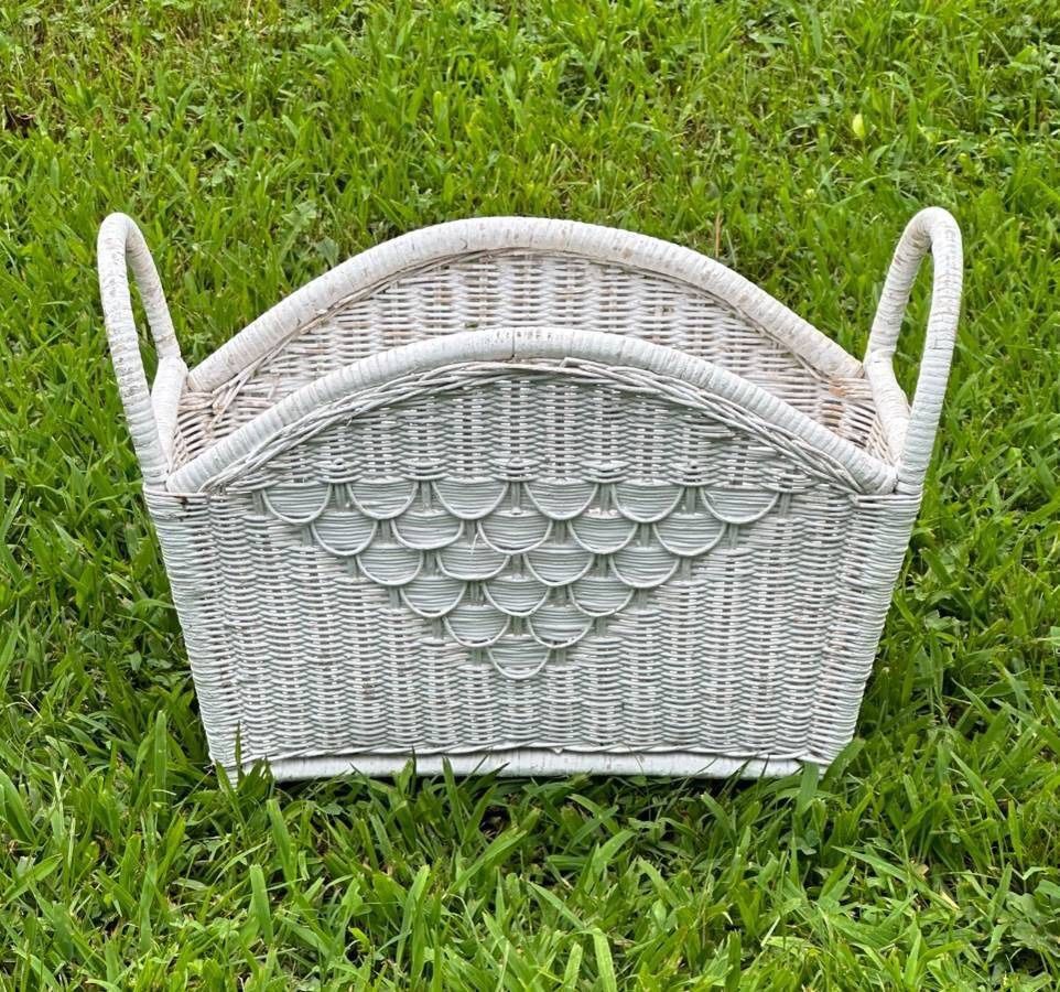 Vintage Wicker Rattan Basket Magazine Holder