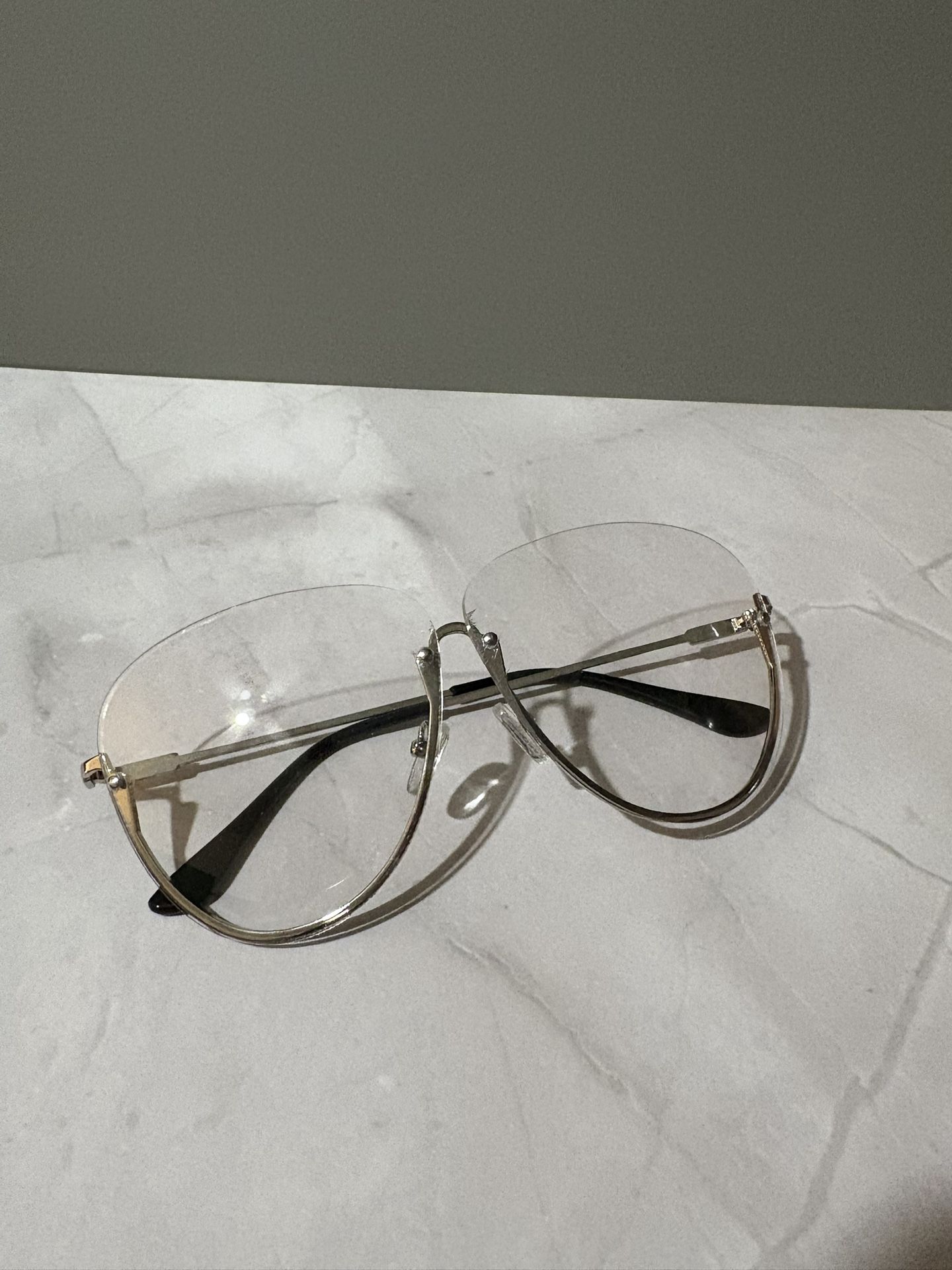 Clear Lens Half Silver Metal Framed Personality Glasses