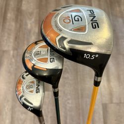 Ping G10 Golf Clubs Driver 10.5° + 3 Wood 15° Fairway Wood + Hybrid 21° Graphite