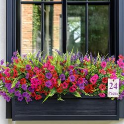 New 24 Bundles Artificial Flowers for Outdoors