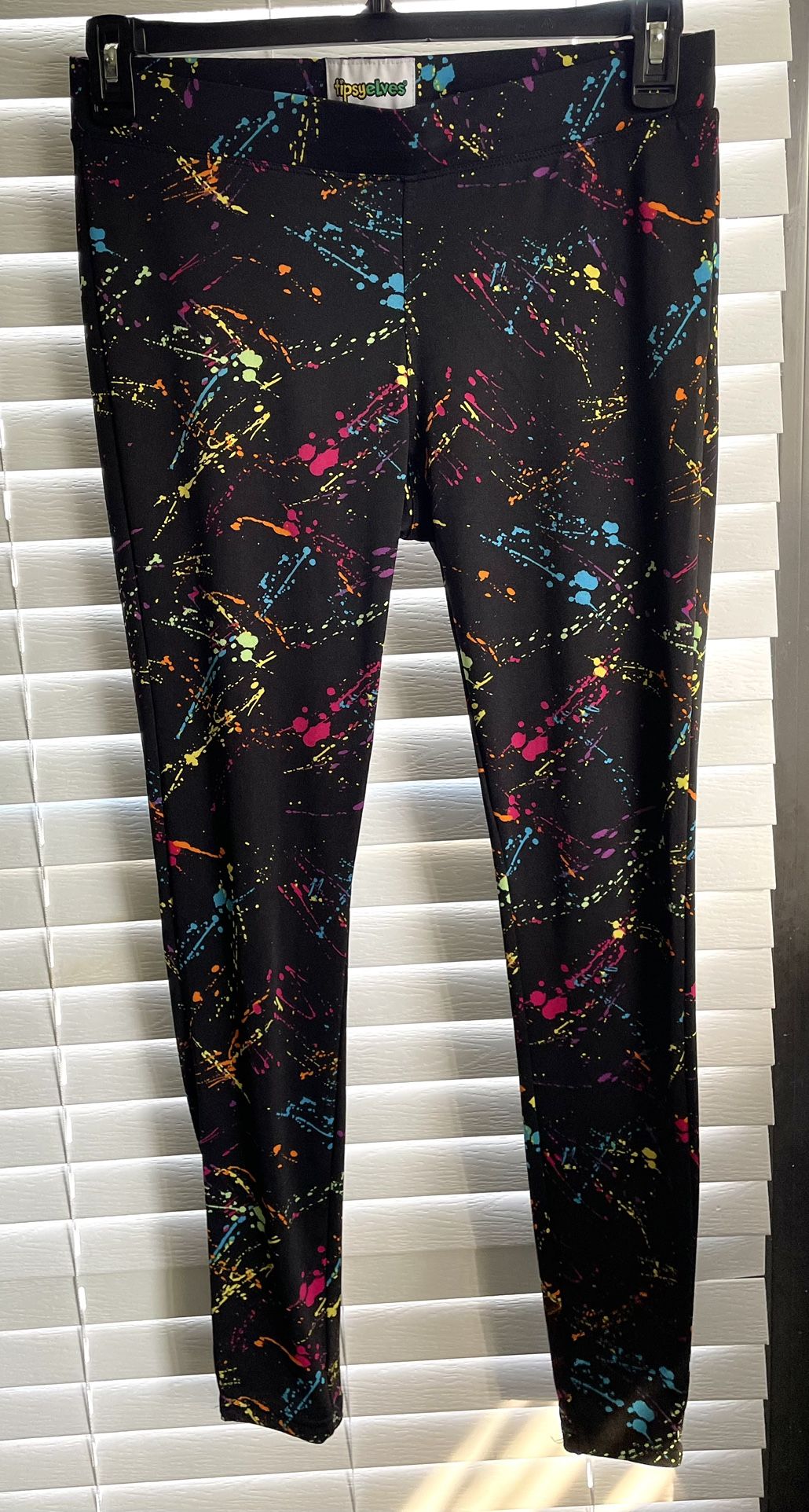 Tipsy Elves Leggings - Women's - Size Medium - Black w/Multicolor Paint Splatter