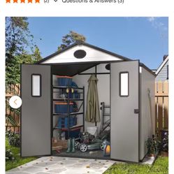 LATTOY 8 ft. W x 8 ft. D Outdoor Storage Resin Garden Shed for Backyard Outdoor (64 sq. ft. )