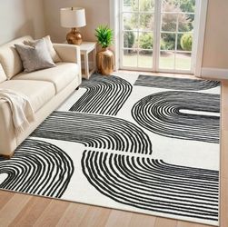 9x12 Area Rug Indoor Non-Slip Black  Large Carpet Thin Soft Washable Living Room Bedroom