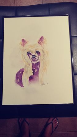 Watercolor painting,Chinese Crested Dog,original 10x13