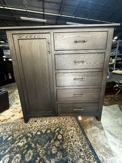 Dark Gray Wood Chest with Door and Drawers