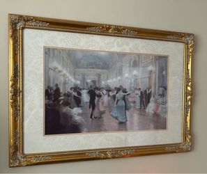 Gold A beautiful large 40”x28” victorian, print in a gold finished frame matted in ivory “fabric”.