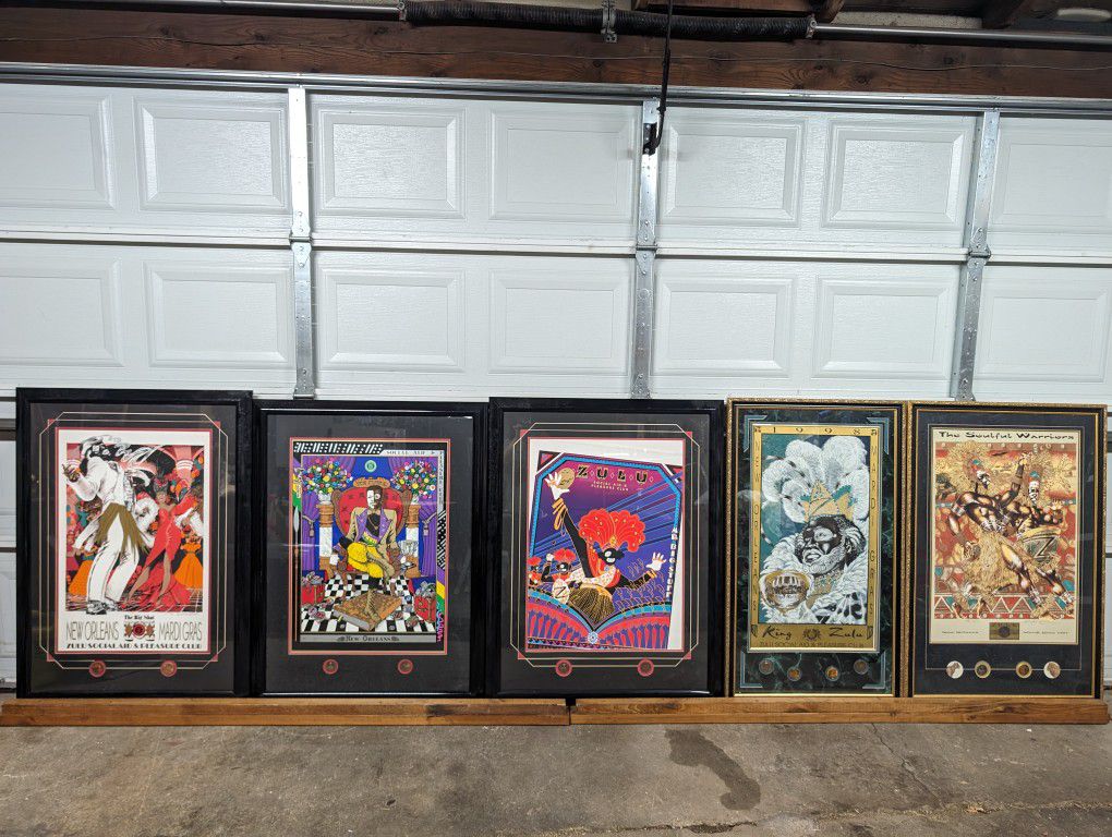 New Orleans Zulu Social Club 1990's Rare Signed, Numbered, Framed Art Prints