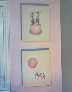 Elephant Portraits For Baby Girl Nursery