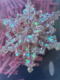 Pink white silver glitter Christmas ornaments
