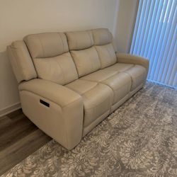 Cream Leather Electric Recliner Sofa 