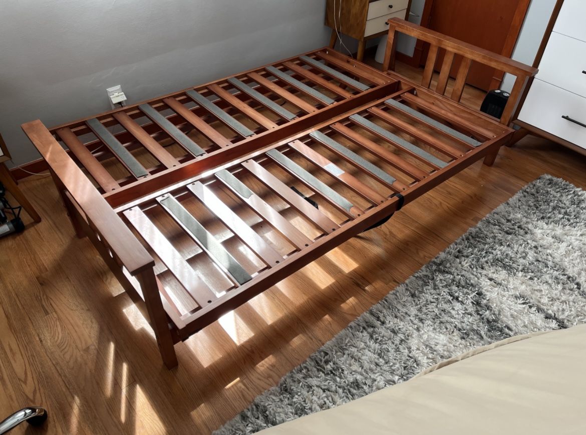 Futon Frame in Dark Cherry with Innerspring Comfort Coil Futon Mattress