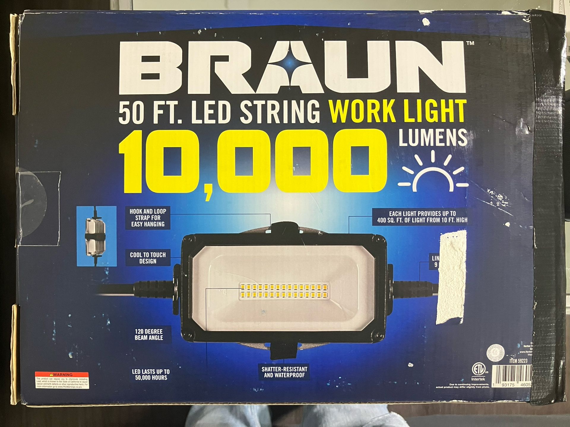 Braun 50 ft. LED String Work Light 10,000 Lumen