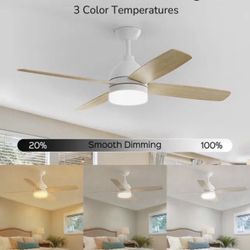 Ceiling Fans with Lights, 52 Inch Black Walnut Ceiling Fan Light Dimmable LED Light, Reversible Quiet DC Motor for Living Room, Bedroom, Home Kitchen 