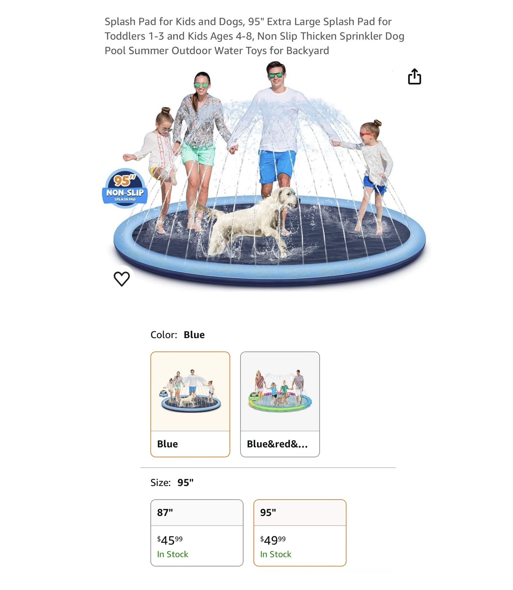 Brand new Splash Pad for Kids and Dogs, 95" Extra Large Splash Pad for Toddlers 1-3 and Kids Ages 4-8, Non Slip Thicken Sprinkler Dog Pool Summer Outd