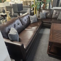 Brand New Brown Gel Leather Sofa + Loveseat 2PCs Set