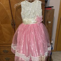 Girls Pink And White  Dressy Dress