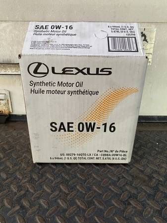 LEXUS SYNTHETIC 0W-16 MOTOR OIL PACK OF 6 QUARTS