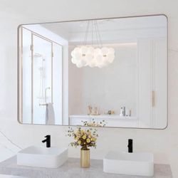 48 in. W x 36 in. H Large Rectangular Framed Wall Mounted Bathroom Vanity Mirror in Brushed Nickel