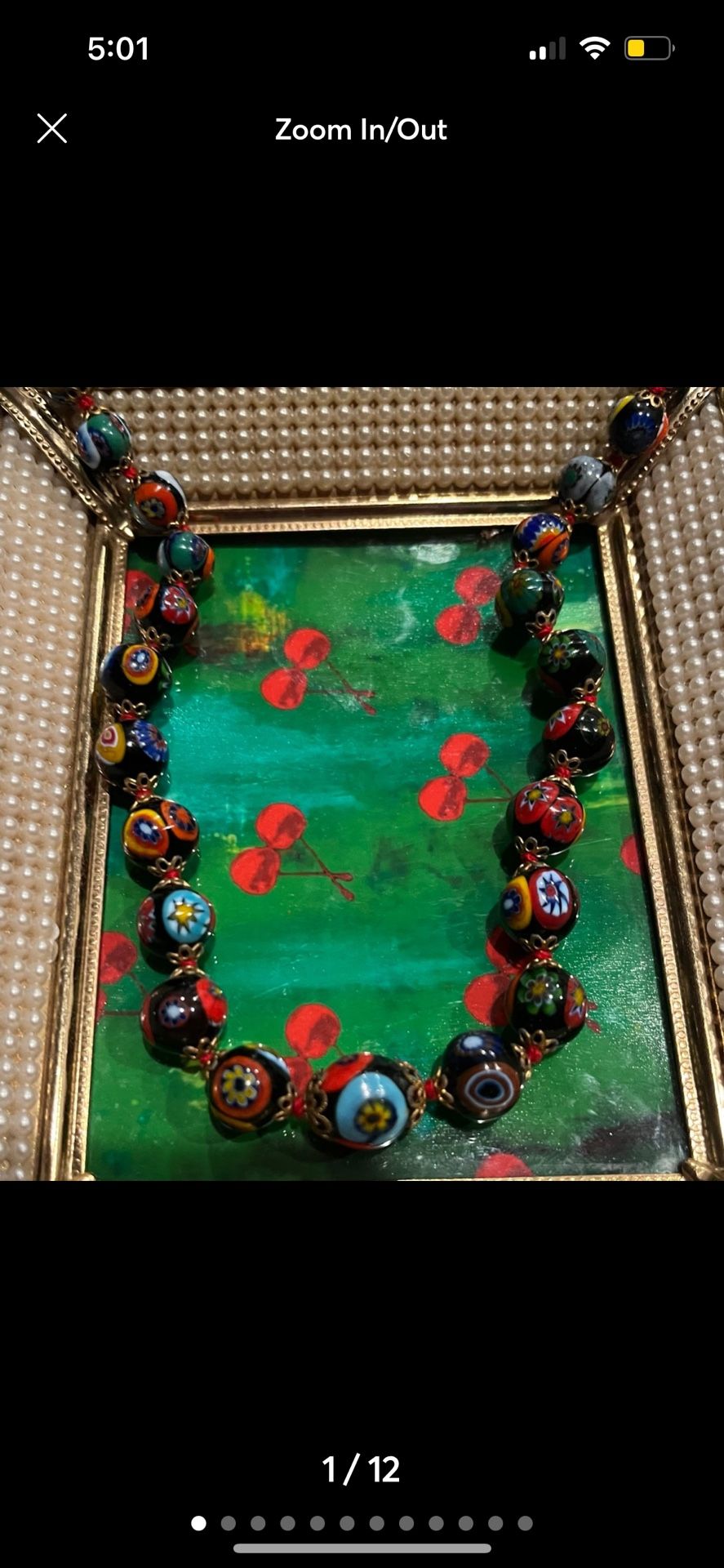 Antique Italian Gold Capped Milliefiorni Beaded Necklace