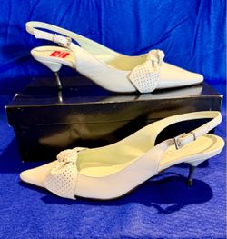 White Kitten Heel Slingback Pumps
