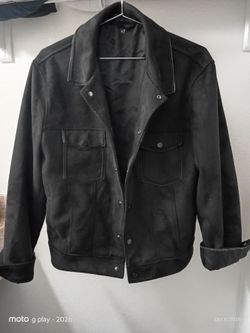 Zara Black Suede Snap-Button Jacket Mens L 💥