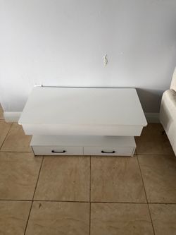 White Wood TV Stand with Two Drawers