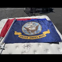 US Navy flag with pole and bracket