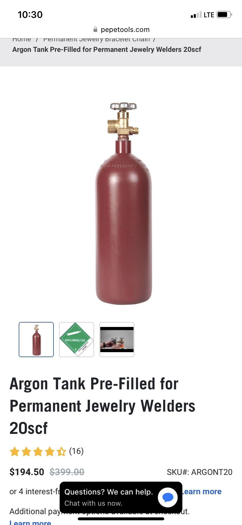 Full Argon Gas Tank 20scf