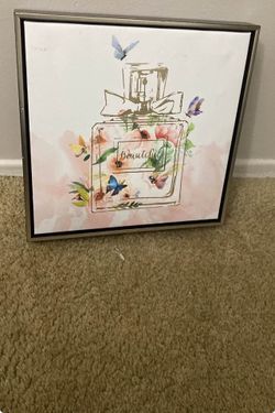 Framed Perfume Bottle Floral Wall Art