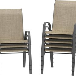 Patio Chairs Set of 8, Stackable Dining Chairs for All Weather, Silver Outdoor Chairs Garden Outdoor Furniture for Backyard Deck, Brown