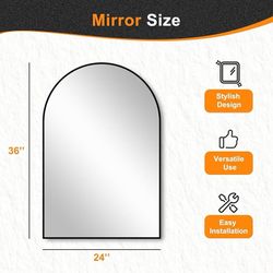Arched Bathroom Mirror, 24"x36" Wall Mounted Vanity Mirror for Bedroom, Living Room and Entryway, Black