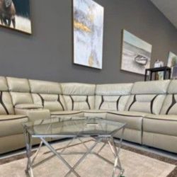 Power Beige Reclining Sectional