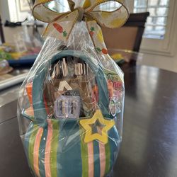 Easter ceramic purse basket for teens,  set of 3make up brushes, eyeshadows, blending sponge, pencil sharpener, facial wash,tray for soap or sponge,