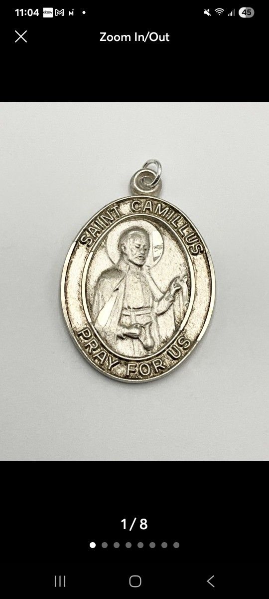 Sterling silver Saint Camillus medal pendant / amulet , 1.25" x .6" #catholic #religiousjewelry #silver #925 #Unisex