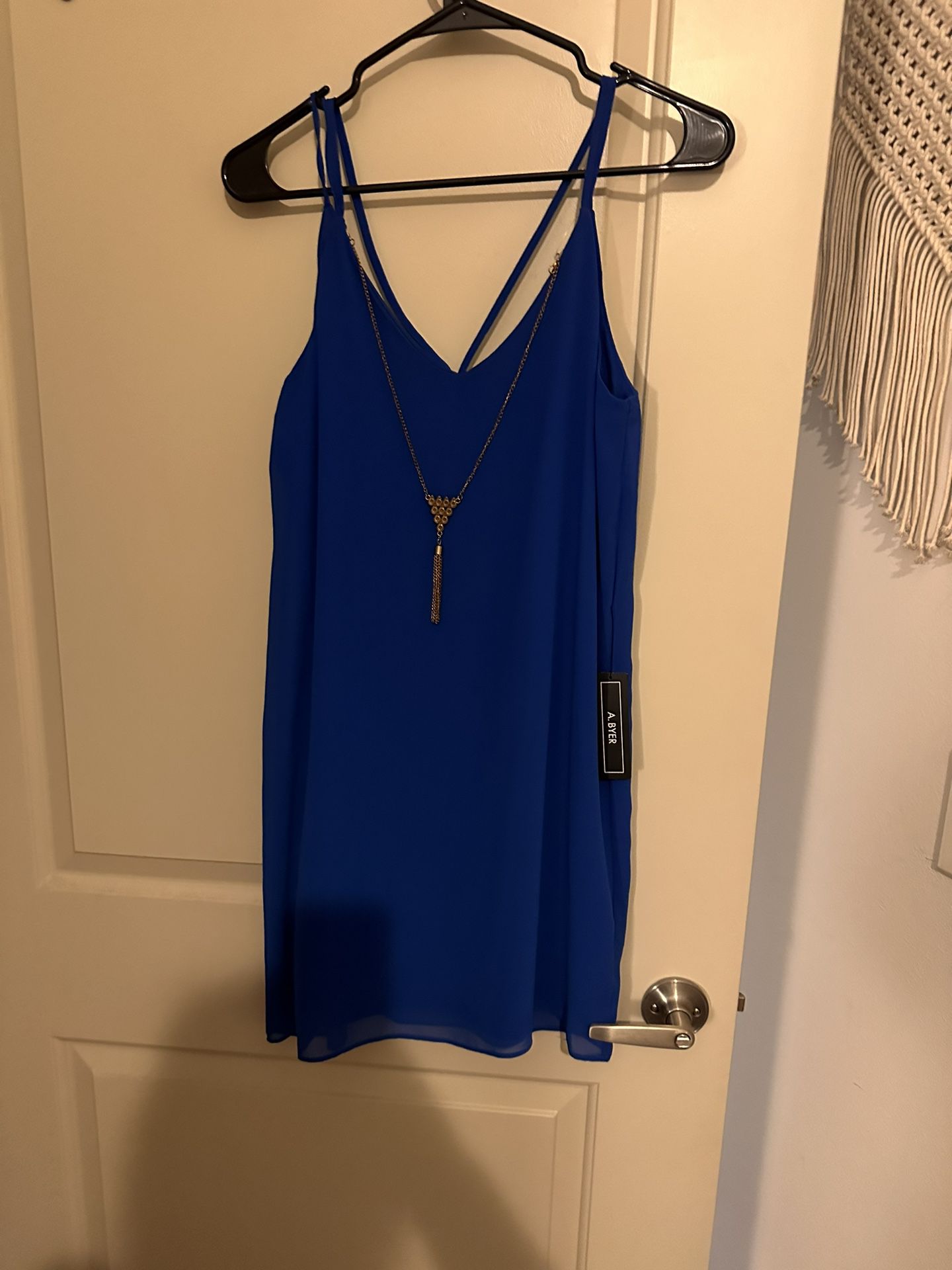 Brand New! Bright Blue Cocktail Dress With Chain