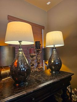 Set of Brown Mosaic Glass Lamps, Shades are slightly different, Gorgeous Sparkling, Truly Beautiful