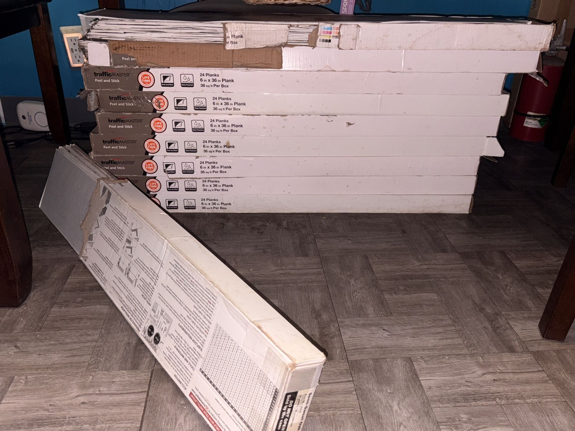 9 1/2 Boxes Of Adhesive Floor Tile