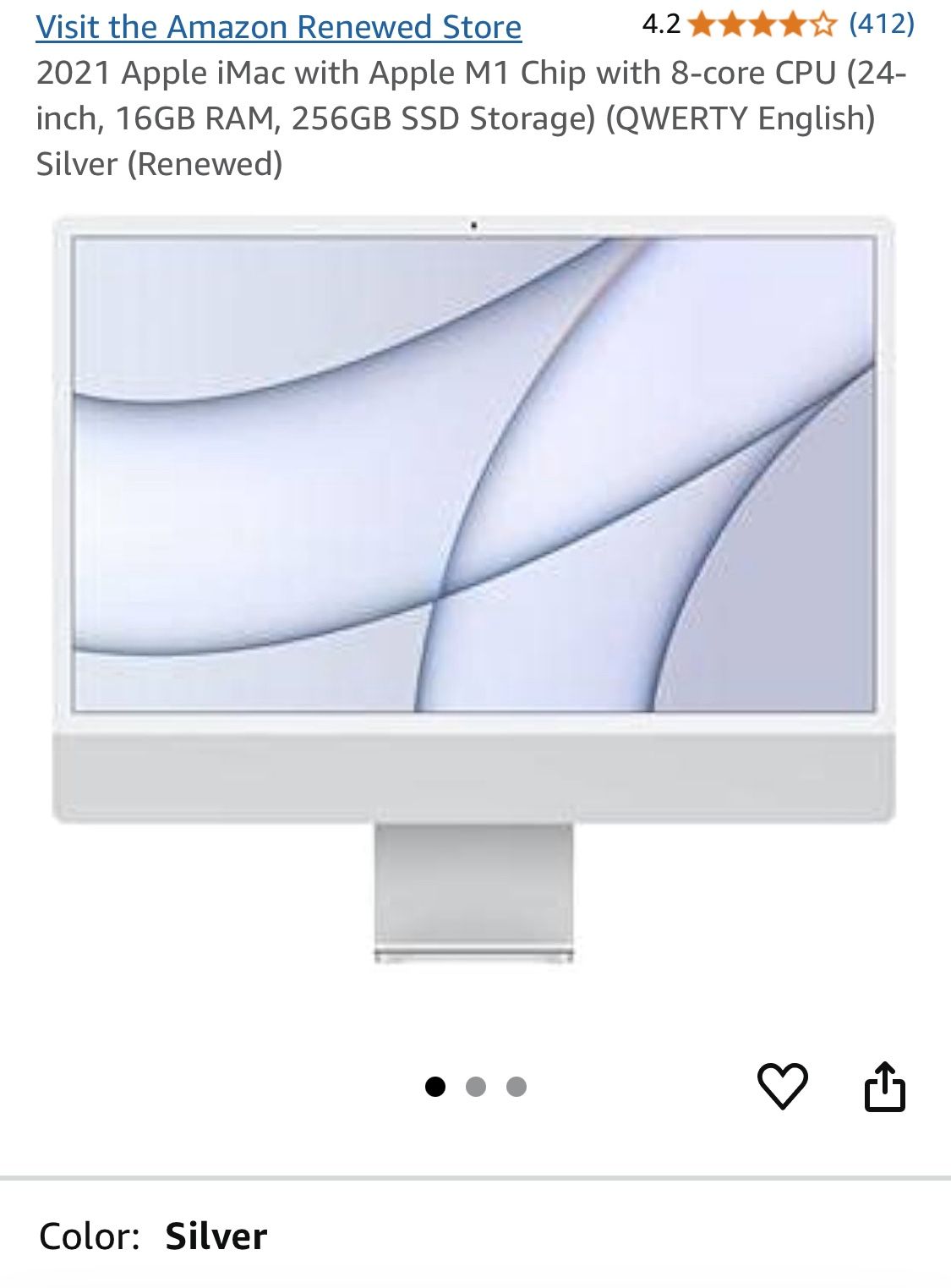 2021 Apple iMac with Apple M1 Chip with 8-core CPU (24-inch, 8GB RAM, 256GB SSD Storage) (QWEA WWE Silver